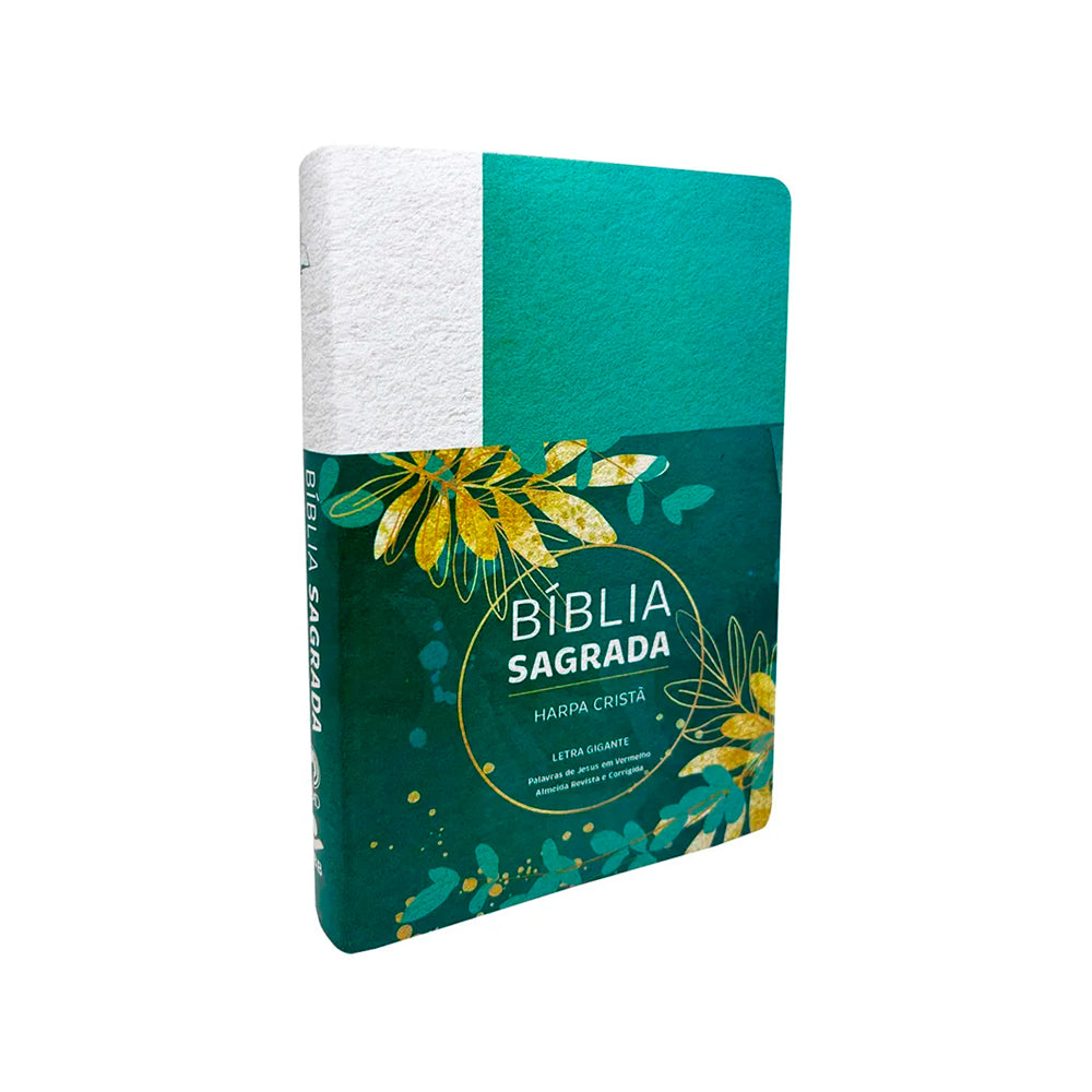 Bíblia Grande Harpa Cristã Luxo | ARC | Letra Gigante | Floral Verde e Branco
