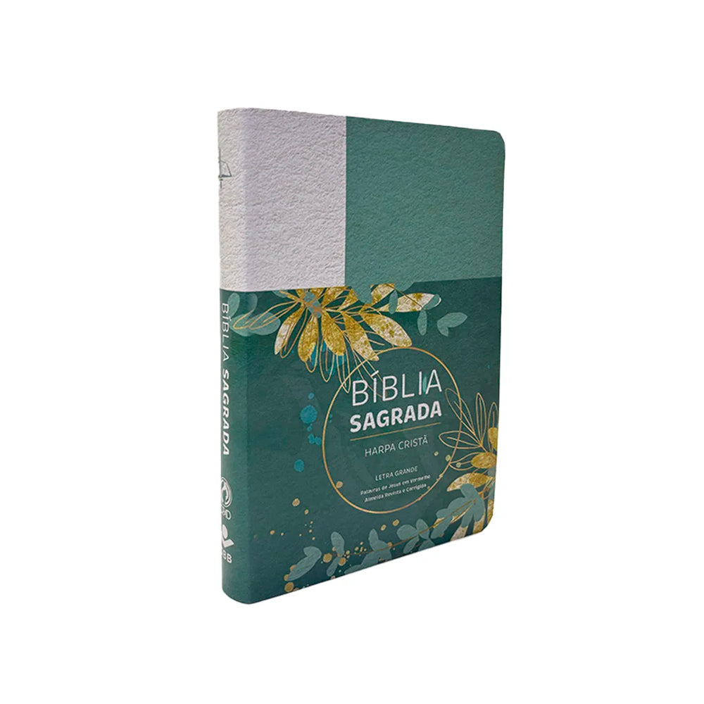 Bíblia Grande Harpa Cristã Luxo | ARC | Letra Grande | Floral Verde e Branco