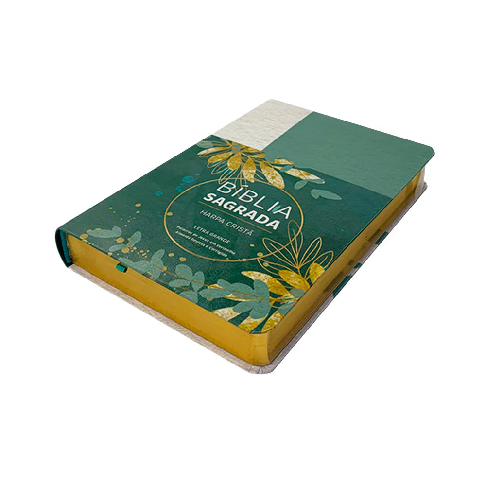 Bíblia Grande Harpa Cristã Luxo | ARC | Letra Grande | Floral Verde e Branco