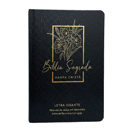 Bíblia Sagrada| Letra Gigante | Harpa Cristã | ARC | Floral Preta | Capa Semiflexível