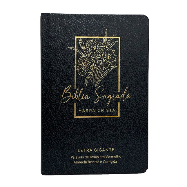 Bíblia Sagrada| Letra Gigante | Harpa Cristã | ARC | Floral Preta | Capa Semiflexível