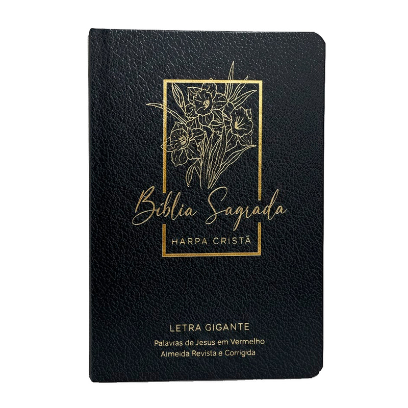 Bíblia Sagrada| Letra Gigante | Harpa Cristã | ARC | Floral Preta | Capa Semiflexível