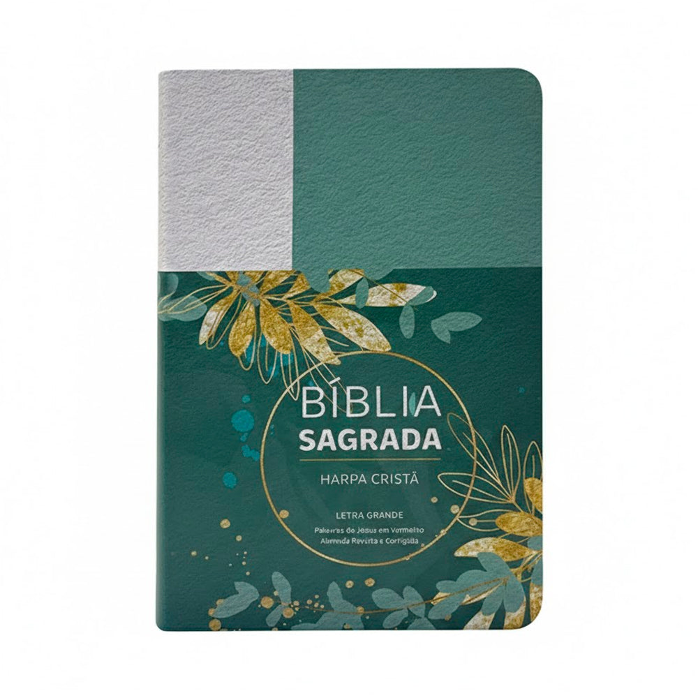 Bíblia Sagrada | Harpa Cristã | Letra Grande | Floral Verde e Branco | Capa Semiflexível
