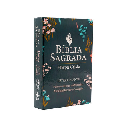 Bíblia Sagrada | ARC | Letra Gigante | Harpa Cristã | Capa Dura Floral Verde