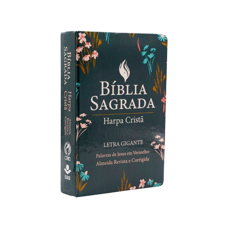 Bíblia Sagrada | ARC | Letra Gigante | Harpa Cristã | Capa Dura Floral Verde