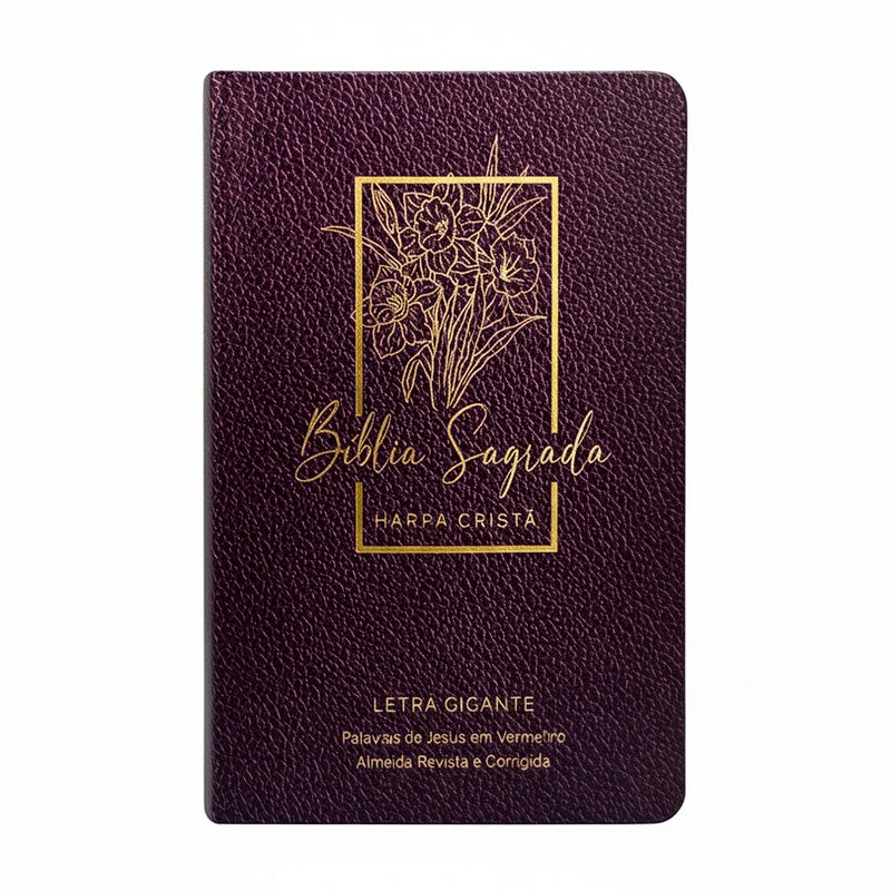 Bíblia Sagrada | ARC | Letra Gigante | Harpa Cristã | Capa Semiflexível Floral Vinho