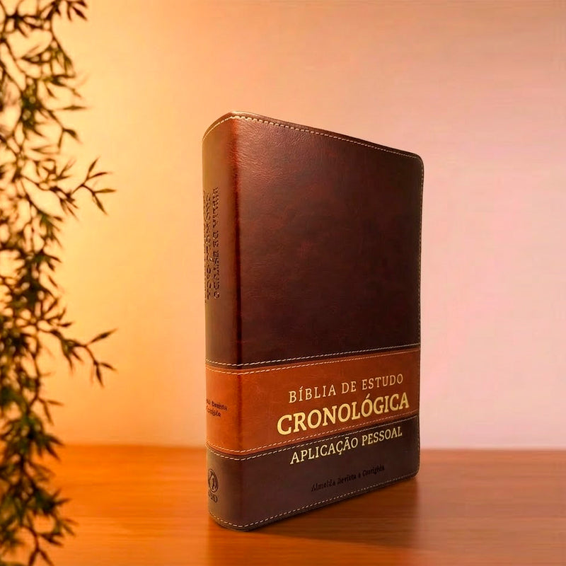 Bíblia de Estudo em Ordem Cronológica Aplicação Pessoal | ARC | Letra Normal | Capa Marrom Claro/Esc