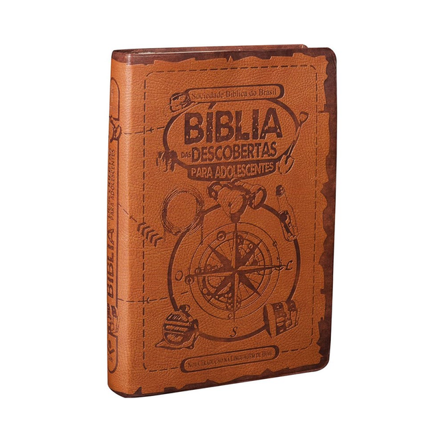 Bíblia das Descobertas para Adolescentes | Letra Normal | NTLH | Capa Couro Marrom Claro Ilustrada