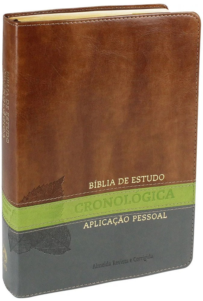Bíblia de Estudo em Ordem Cronológica Aplicação Pessoal | ARC | Letra Normal | Capa Marrom/Verde Lux