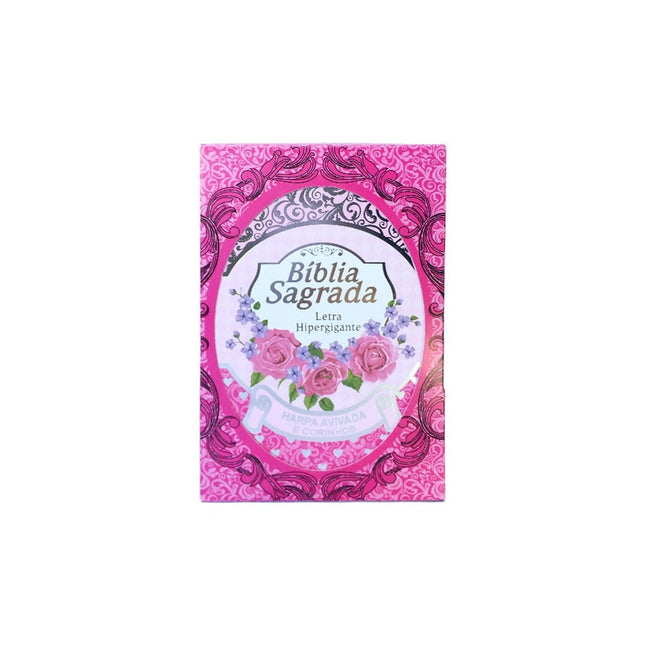 Bíblia Sagrada com Harpa Avivada e Corinhos | Letra Hipergigante | ARC | Luxo Laminada Pink