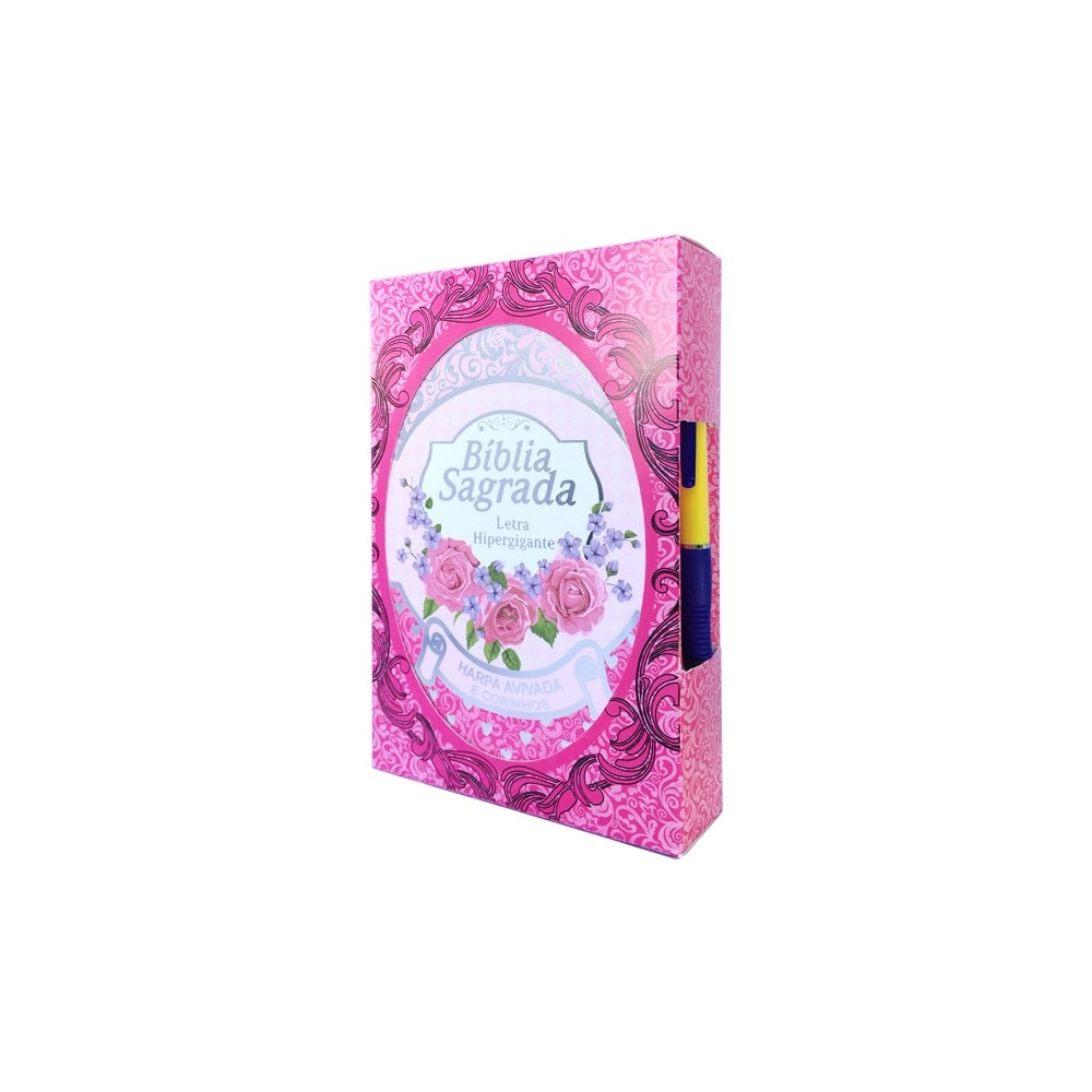 Bíblia Sagrada com Harpa Avivada e Corinhos | Letra Hipergigante | ARC | Luxo Laminada Pink