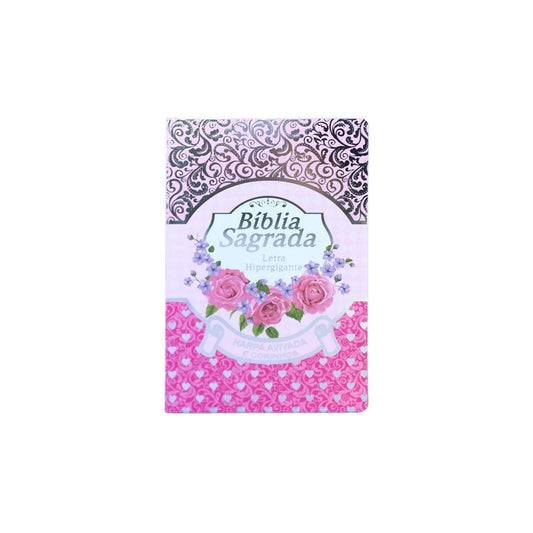 Bíblia Sagrada com Harpa Avivada e Corinhos | Letra Hipergigante | ARC | Luxo Laminada Pink