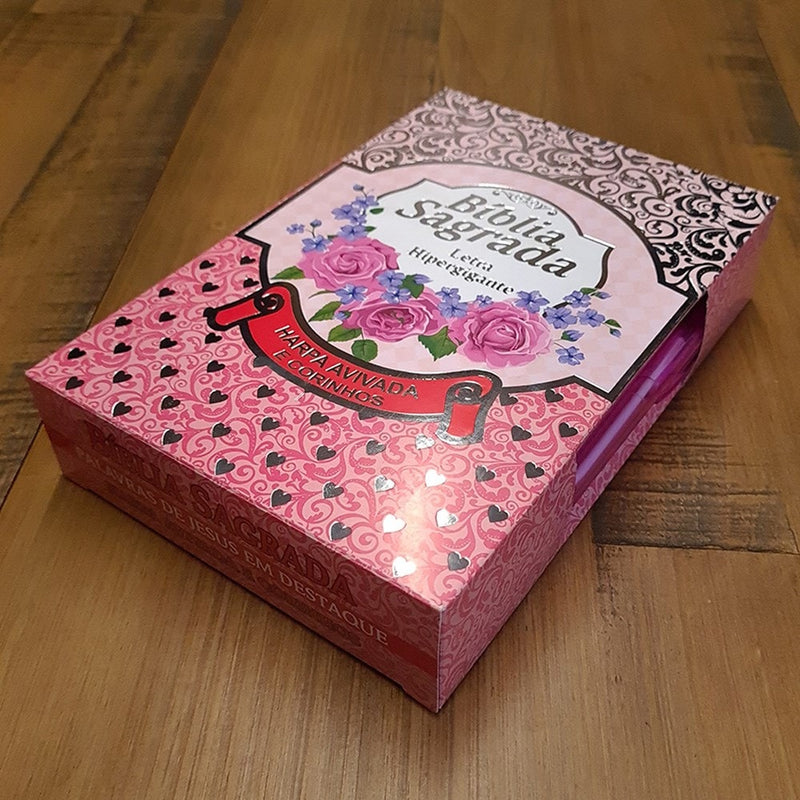 Bíblia Sagrada com Harpa Avivada e Corinhos | Letra Hipergigante | ARC | Luxo Laminada Rosa