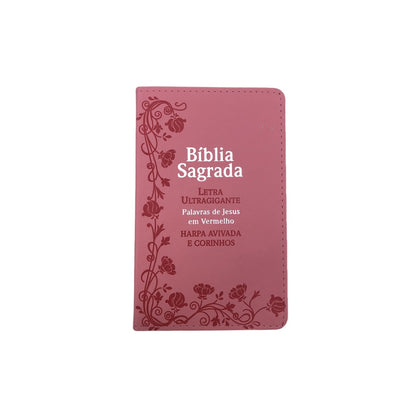 Bíblia Sagrada Com Harpa Avivada e Corinhos | Letra Ultragigante | ARC | PU Rosa Luxo