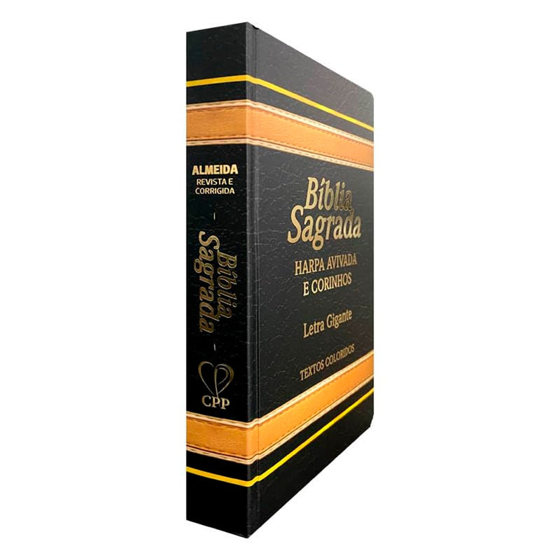 Bíblia Sagrada com Harpa Avivada e Corinhos | Letra Gigante | ARC | Laminada Preta e Dourado