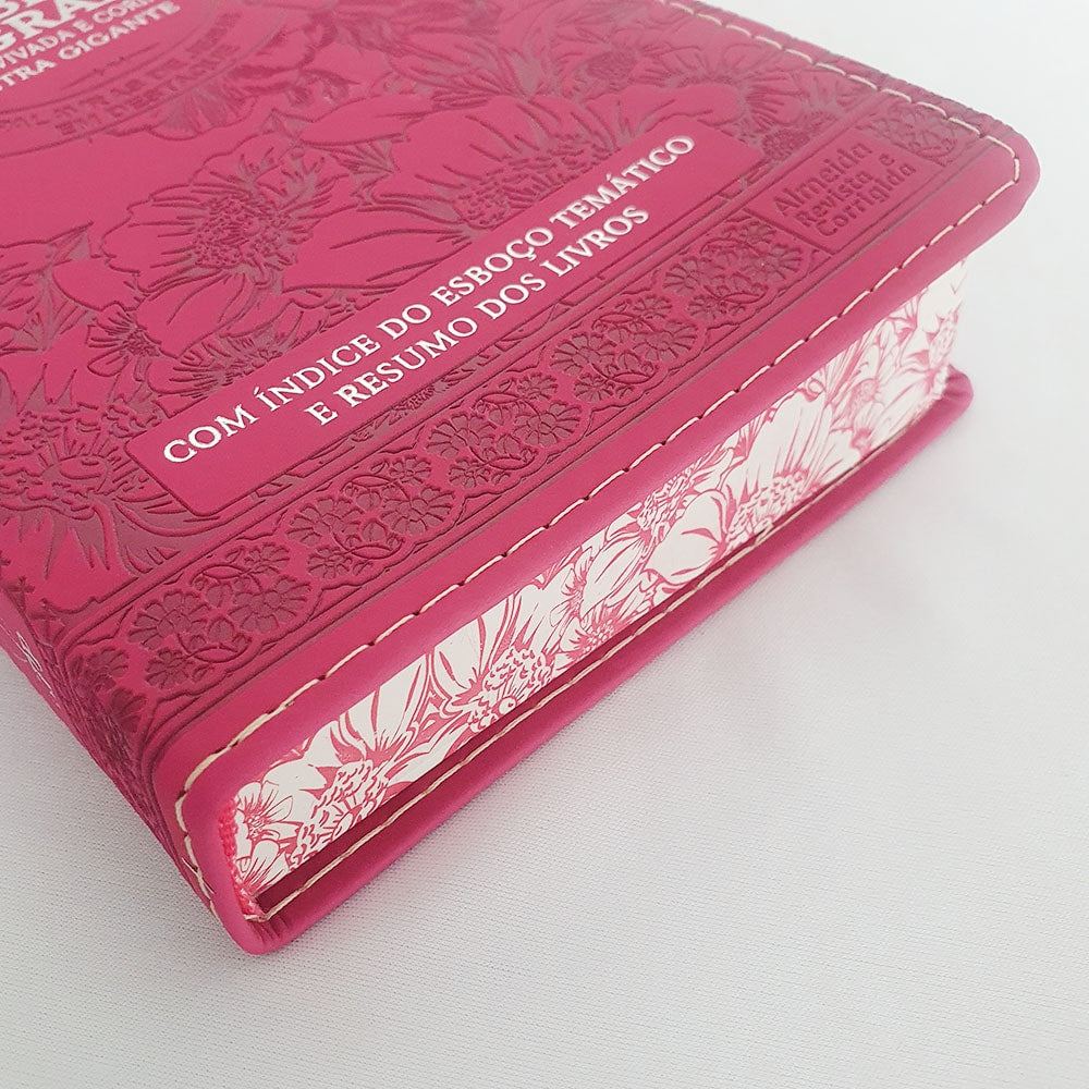 Bíblia Sagrada com Harpa Avivada e Corinhos | Letra Gigante | ARC | Luxo Floral Pink