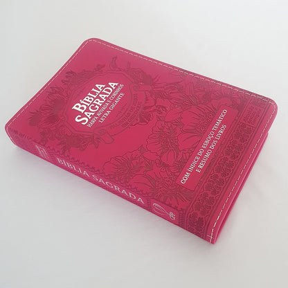 Bíblia Sagrada com Harpa Avivada e Corinhos | Letra Gigante | ARC | Luxo Floral Pink