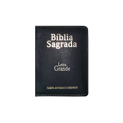 Bíblia Sagrada Média com Zíper | Letra Normal ARC | Harpa Avivada e Corinhos | PU Preto
