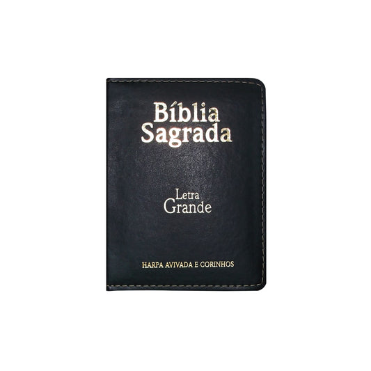 Bíblia Sagrada Média com Zíper | Letra Normal ARC | Harpa Avivada e Corinhos | PU Preto