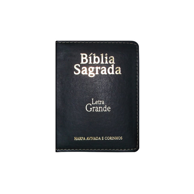 Bíblia Sagrada Média com Zíper | Letra Normal ARC | Harpa Avivada e Corinhos | PU Preto