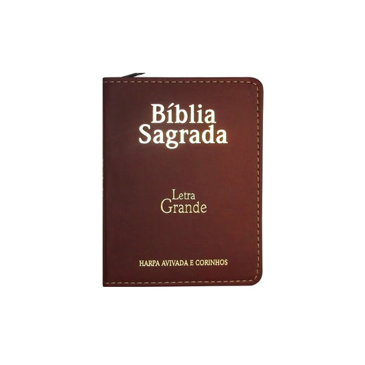 Bíblia Sagrada Média com Zíper | Letra Normal ARC | Harpa Avivada e Corinhos | PU Bordô