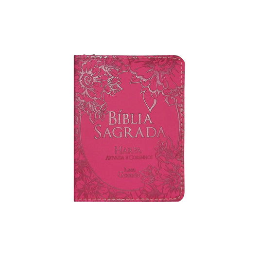 Bíblia Sagrada Média com Zíper | Letra Normal ARC | Harpa Avivada e Corinhos | PU Pink