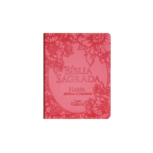 Bíblia Sagrada Média com Zíper | Letra Normal ARC | Harpa Avivada e Corinhos | PU Rosa