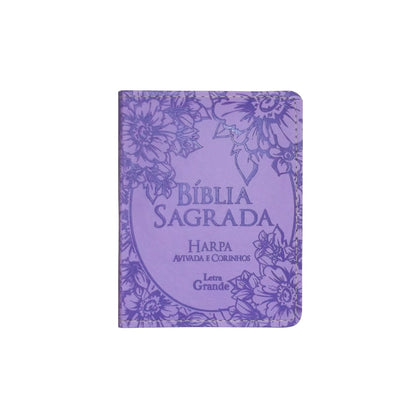 Bíblia Sagrada Média com Zíper | Letra Normal ARC | Harpa Avivada e Corinhos | PU Lilás