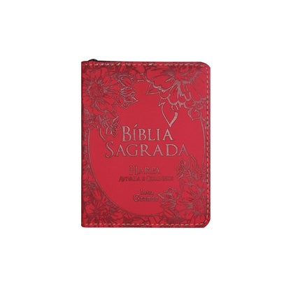 Bíblia Sagrada Média com Zíper | Letra Normal ARC | Harpa Avivada e Corinhos | PU Vermelho
