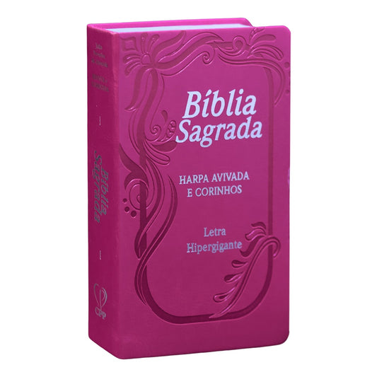 Bíblia Sagrada com Harpa Avivada e Corinhos | ARC | Letra Hipergigante | C/ Índice Capa PU Pink