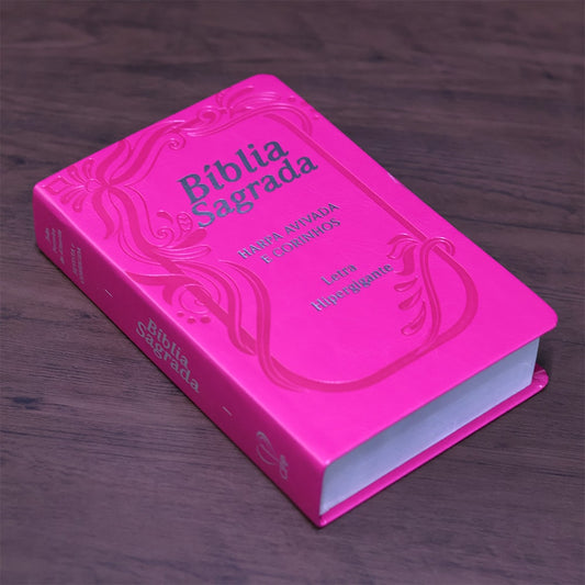 Bíblia Sagrada com Harpa Avivada e Corinhos | ARC | Letra Hipergigante | C/ Índice Capa PU Pink