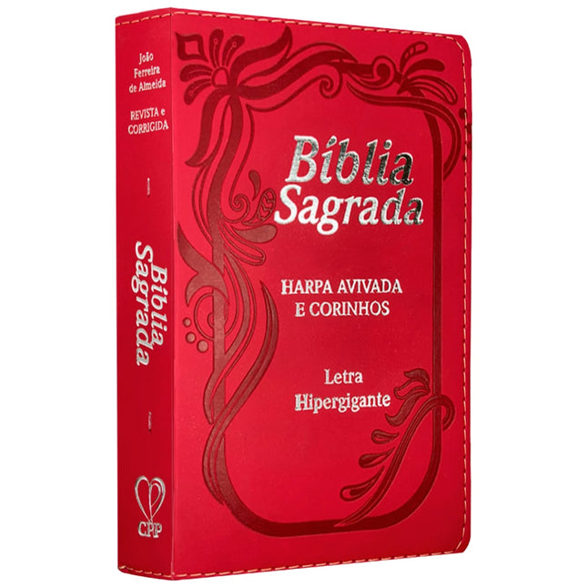 Bíblia Sagrada com Harpa Avivada e Corinhos | ARC | Letra Hipergigante | C/ Índice Capa PU Vermelha Neon
