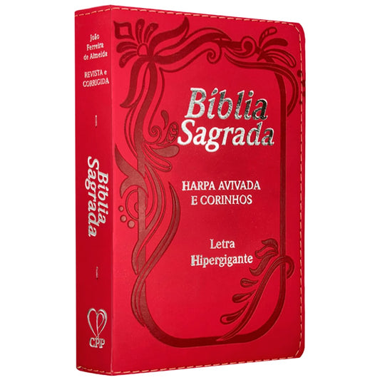 Bíblia Sagrada com Harpa Avivada e Corinhos | ARC | Letra Hipergigante | C/ Índice Capa PU Vermelha Neon