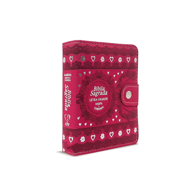 Bíblia Sagrada Carteira Média | ARC | Letra Normal | Harpa Avivada e Corinhos Capa Pink