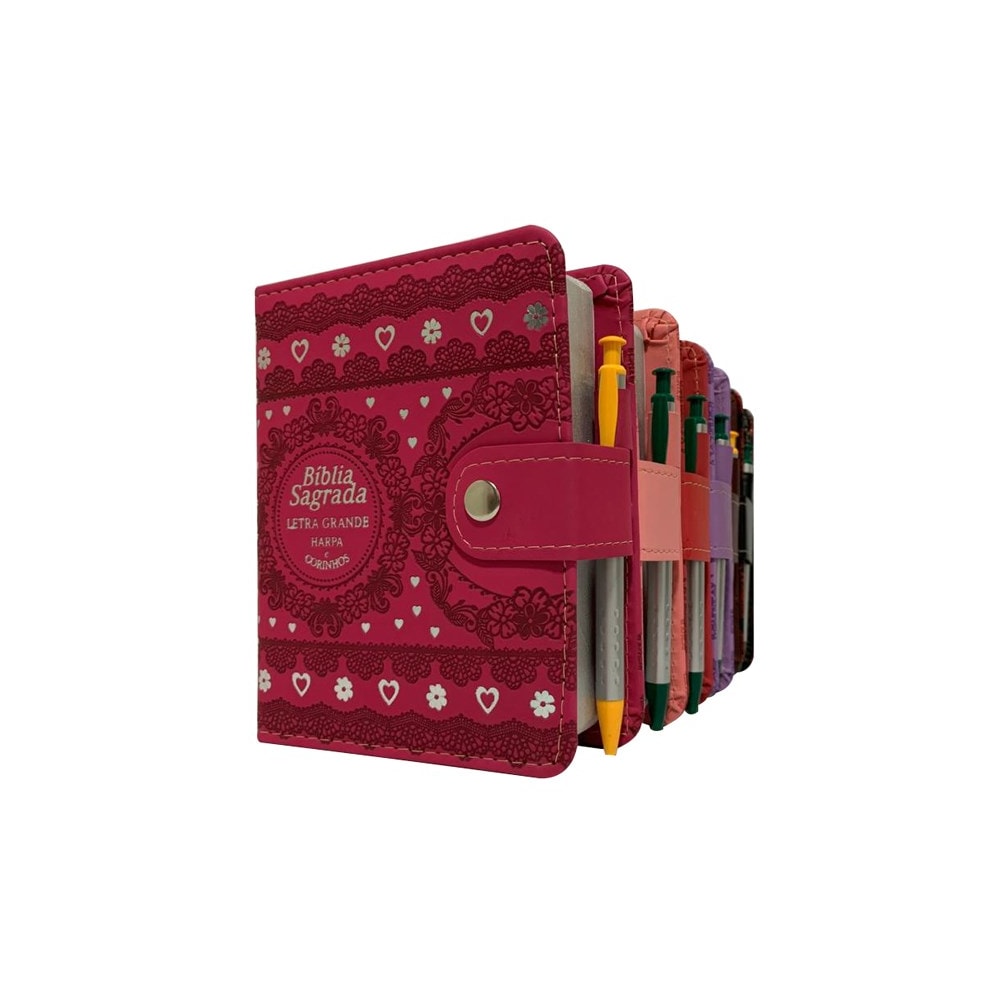 Bíblia Sagrada Carteira Média | ARC | Letra Normal | Harpa Avivada e Corinhos Capa Rosa