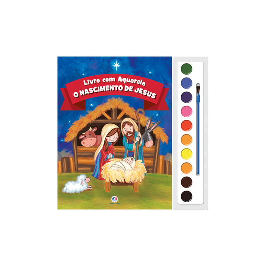 Livro com Aquarela O Nascimento de Jesus