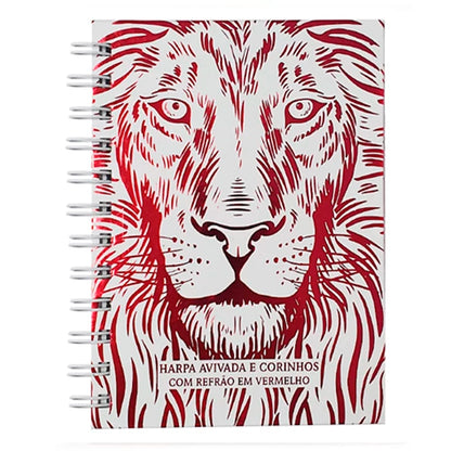 Harpa Avivada e Corinhos Leão Branco e Vermelho Luxo | Capa Dura Espiral