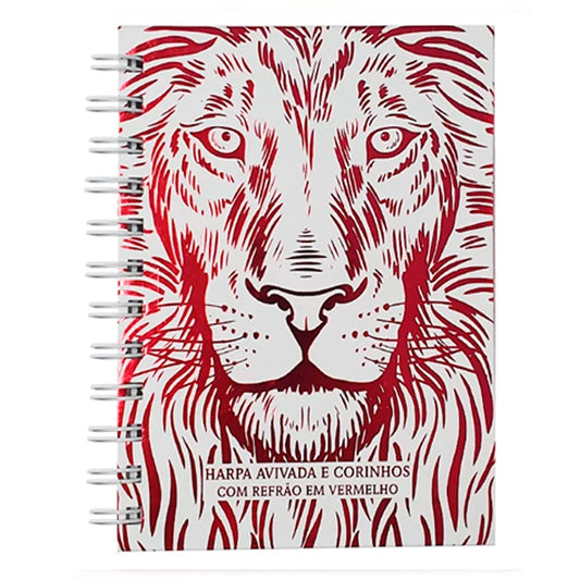 Harpa Avivada e Corinhos Leão Branco e Vermelho Luxo | Capa Dura Espiral