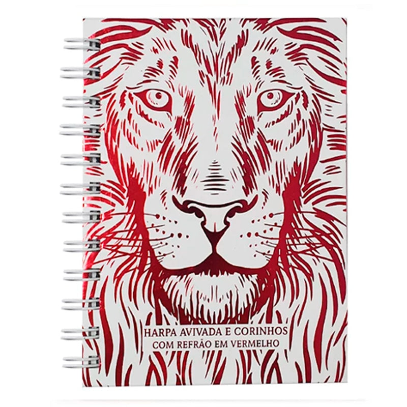 Harpa Avivada e Corinhos Leão Branco e Vermelho Luxo | Capa Dura Espiral