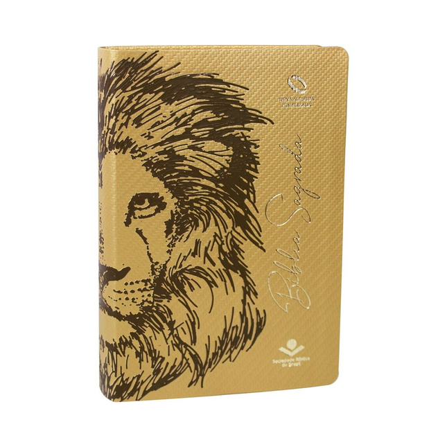 Bíblia Sagrada Leão Marrom | NAA | Letra Grande | Capa Dourada Luxo