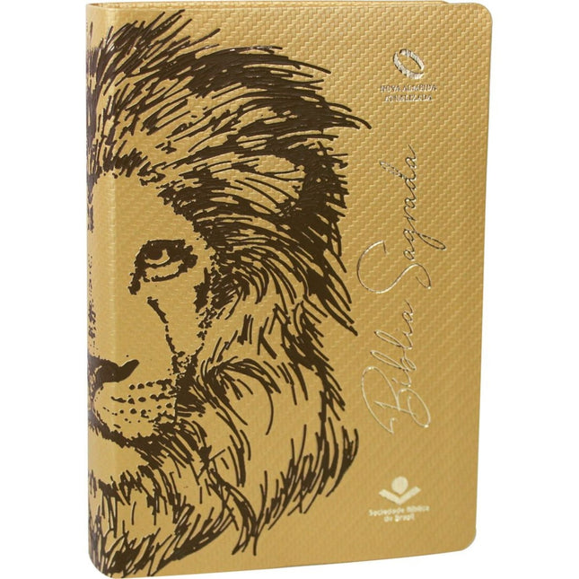 Bíblia Sagrada Leão Marrom | NAA | Letra Grande | Capa Dourada Luxo