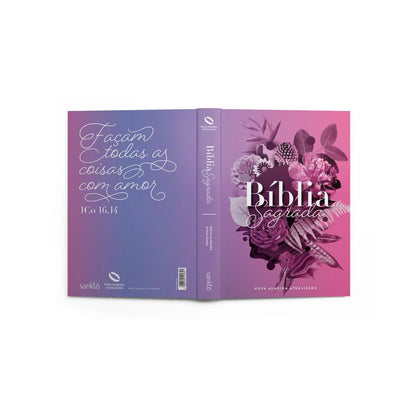 Bíblia Buque Flores Roxo | NAA | Letra Normal | Capa Dura