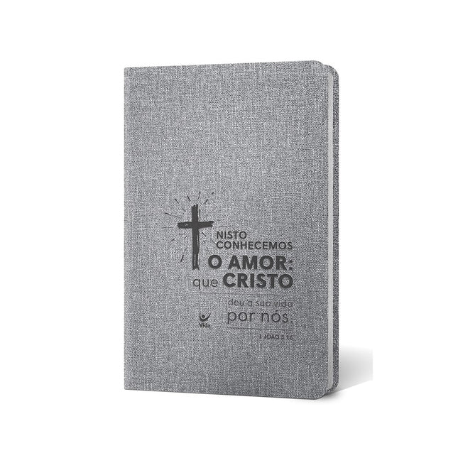 Bíblia Cruz | Letra Normal | AEC | Capa PU Cinza Luxo