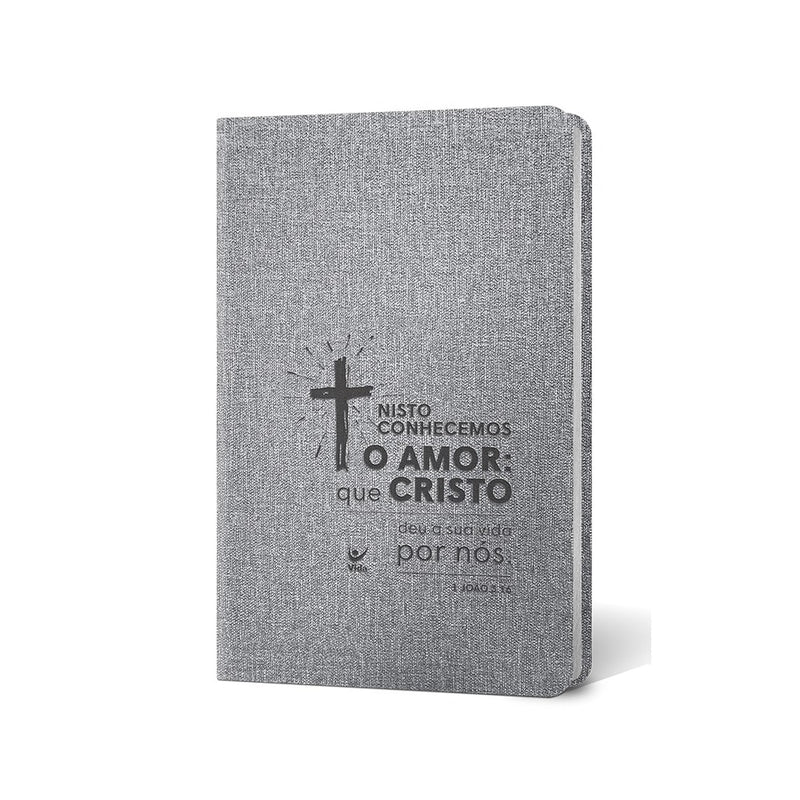 Bíblia Cruz | Letra Normal | AEC | Capa PU Cinza Luxo