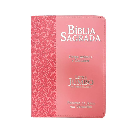 Bíblia Sagrada Letra Jumbo | ARC | Harpa Avivada e Corinhos | Capa PU Luxo Ramos Rosa