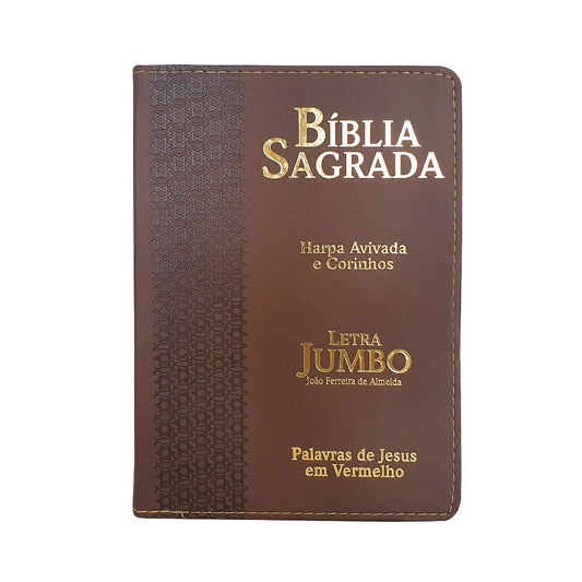 Bíblia Sagrada Letra Jumbo | ARC | Harpa Avivada e Corinhos | Capa PU Luxo Estrela Marrom