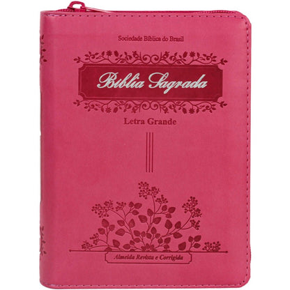 Bíblia Sagrada Raminhos | ARC | Letra Grande | Capa Pink C/ Zíper e Índice