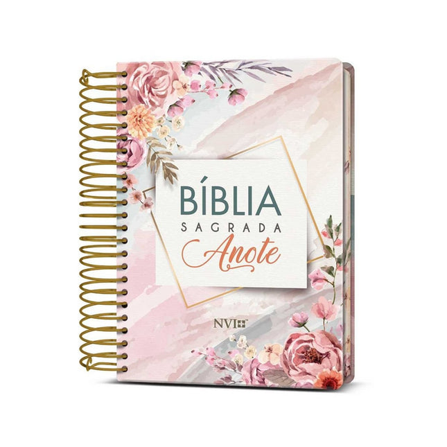 Bíblia Sagrada Anote Espiral Flores Aquarela | NVI | Letra Normal | Capa Dura