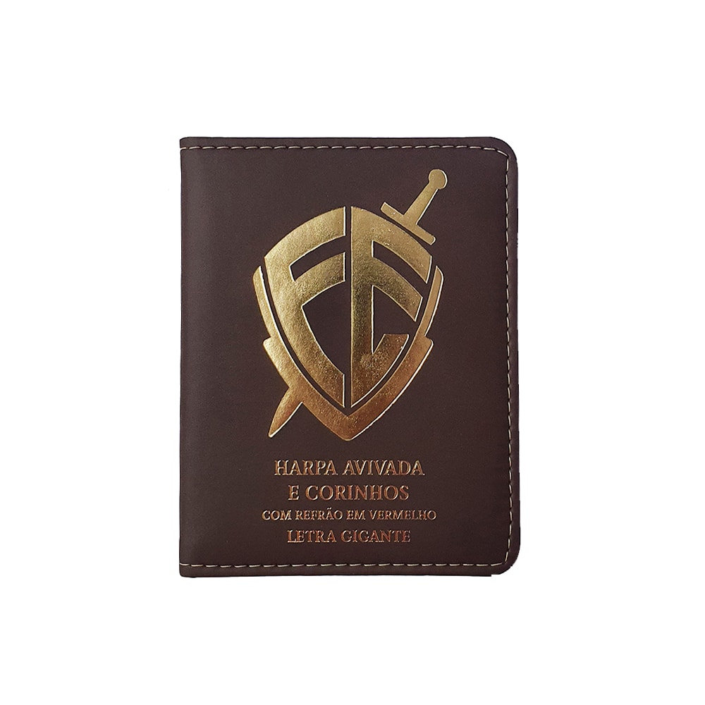 Harpa Avivada e Corinhos Médio | Letra Gigante | Escudo Fé Marrom Capa Luxo