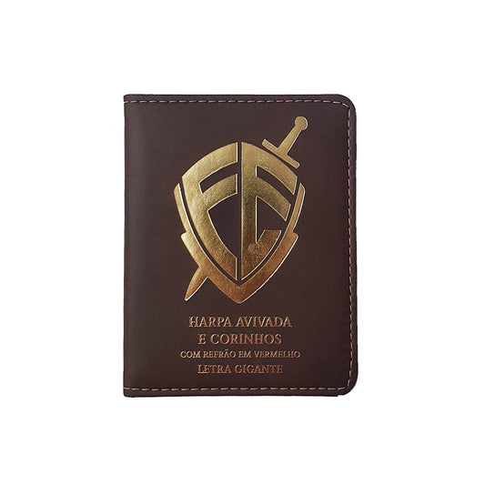 Harpa Avivada e Corinhos Médio | Letra Gigante | Escudo Fé Marrom Capa Luxo